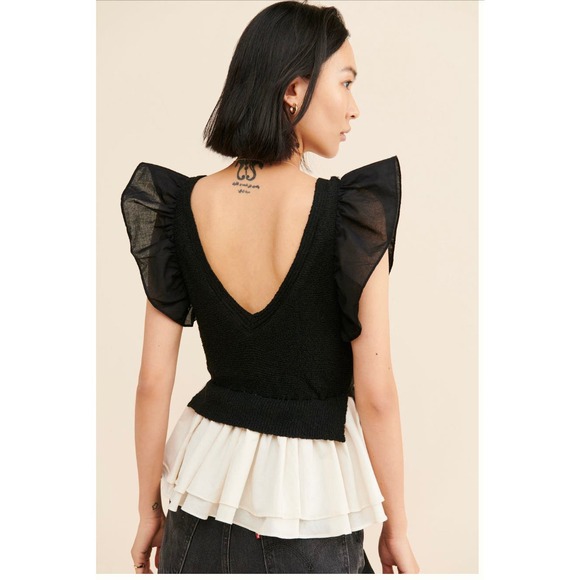 Anthropologie | En Saison Mixed Media Top | Sz S - Picture 2 of 9